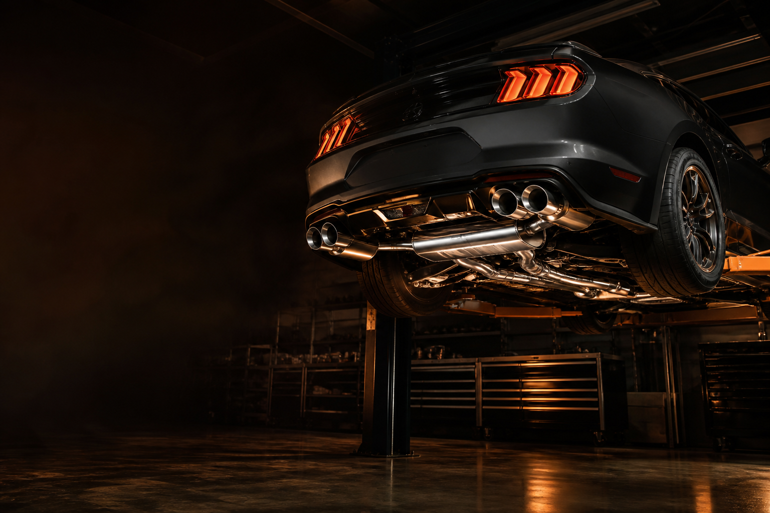 Vehicle exhaust system inside the Alex Mufflers workshop